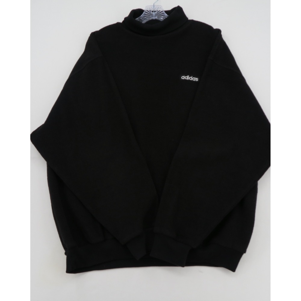 Vintage Adidas Fleece Sweatshirt Mens XL Black Mock Neck Pullover Embroidered